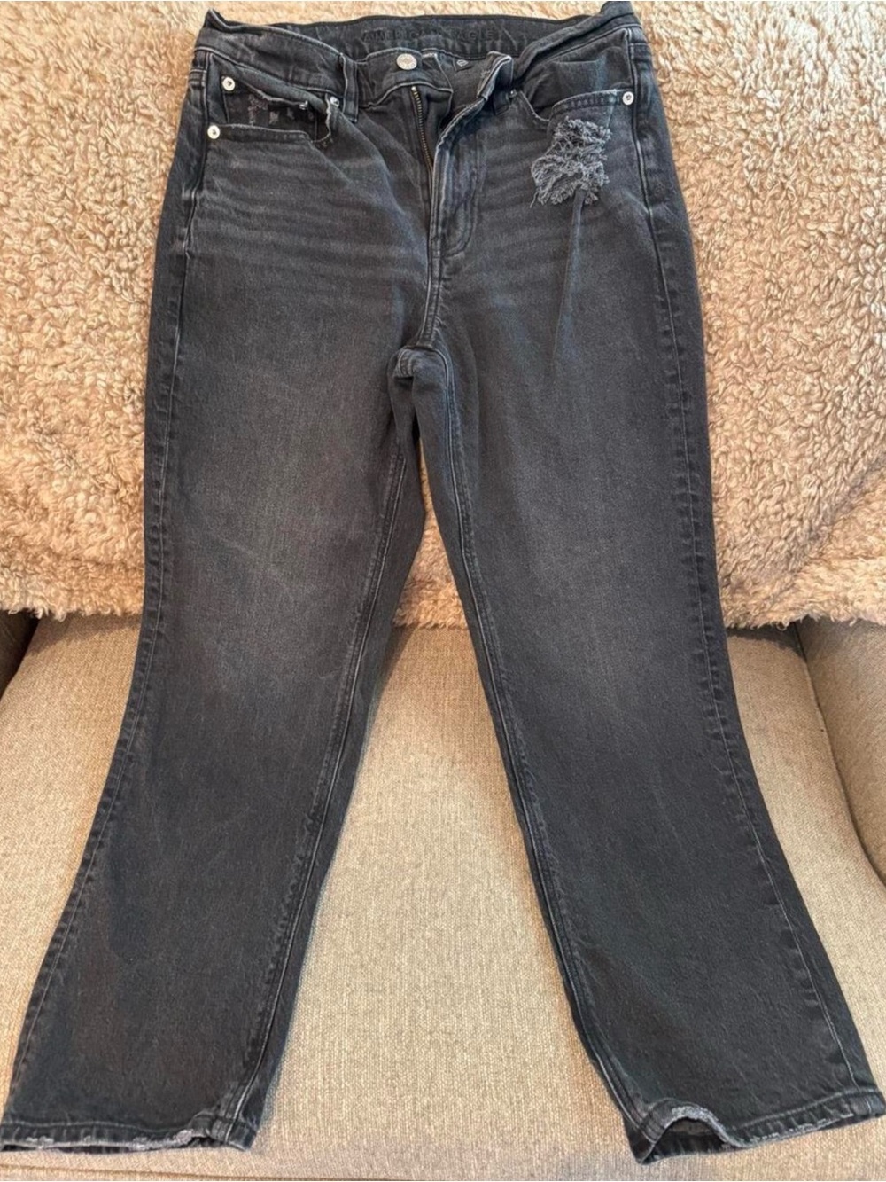 American Eagle Outfitters Washed Black Straight Ankle Jeans